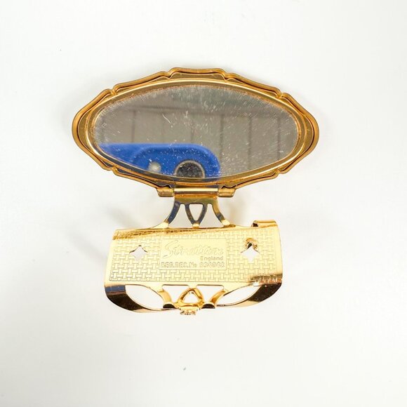 Stratton England Gold Lipview Lipstick Case Holder Floral Sweetpea Mirror - Picture 3 of 4